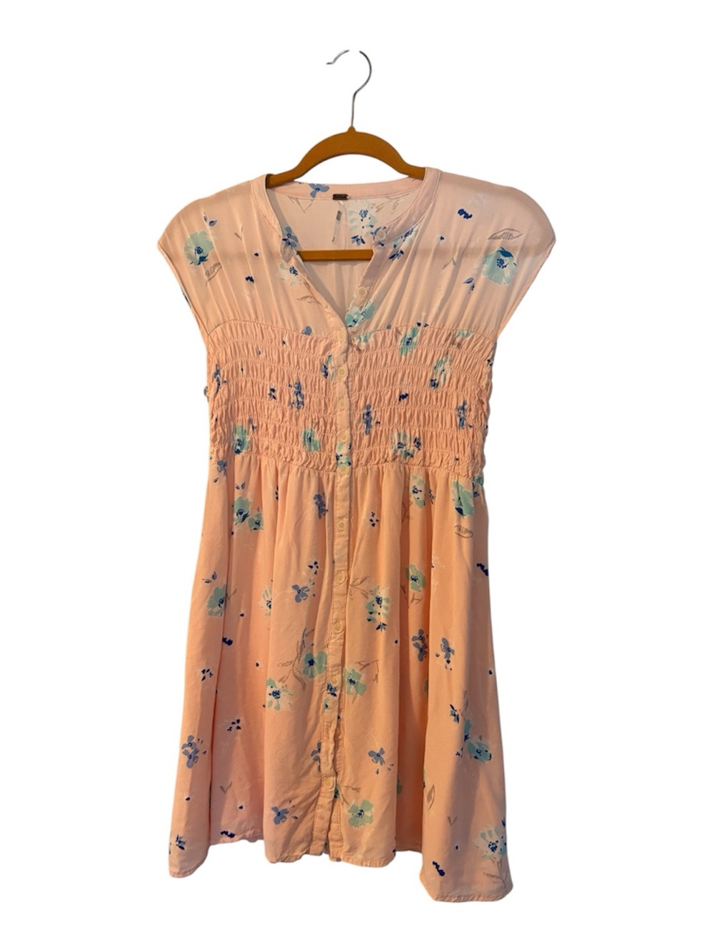 Free People Peach Button-Front Floral dress XS